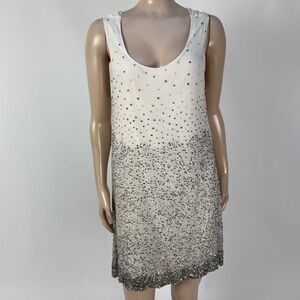 🤍💎  Alice & Olivia Silk Chiffon Silver Beads & Sequins Shift Dress 💎🤍NEW